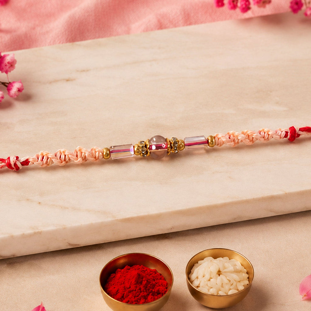 ALVENZA Sparkling Pearl Stone Rakhi with Colorful Thread and Premium Festive Beauty