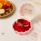 ALVENZA Rectangular AD Filigree Designer Rakhi for Brother with Pink Beads Gift