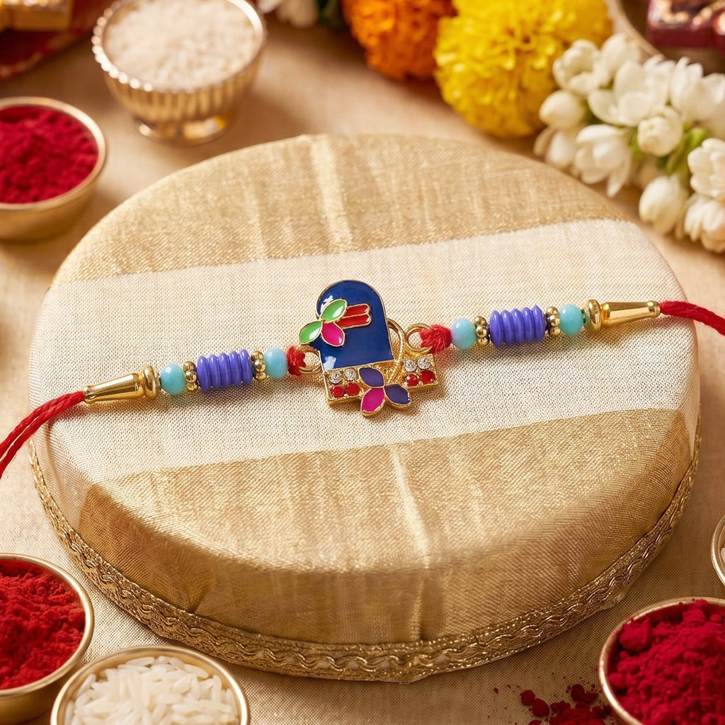 ALVENZA Shiv Rakhi – Elegant Blue Thread with Traditional Design