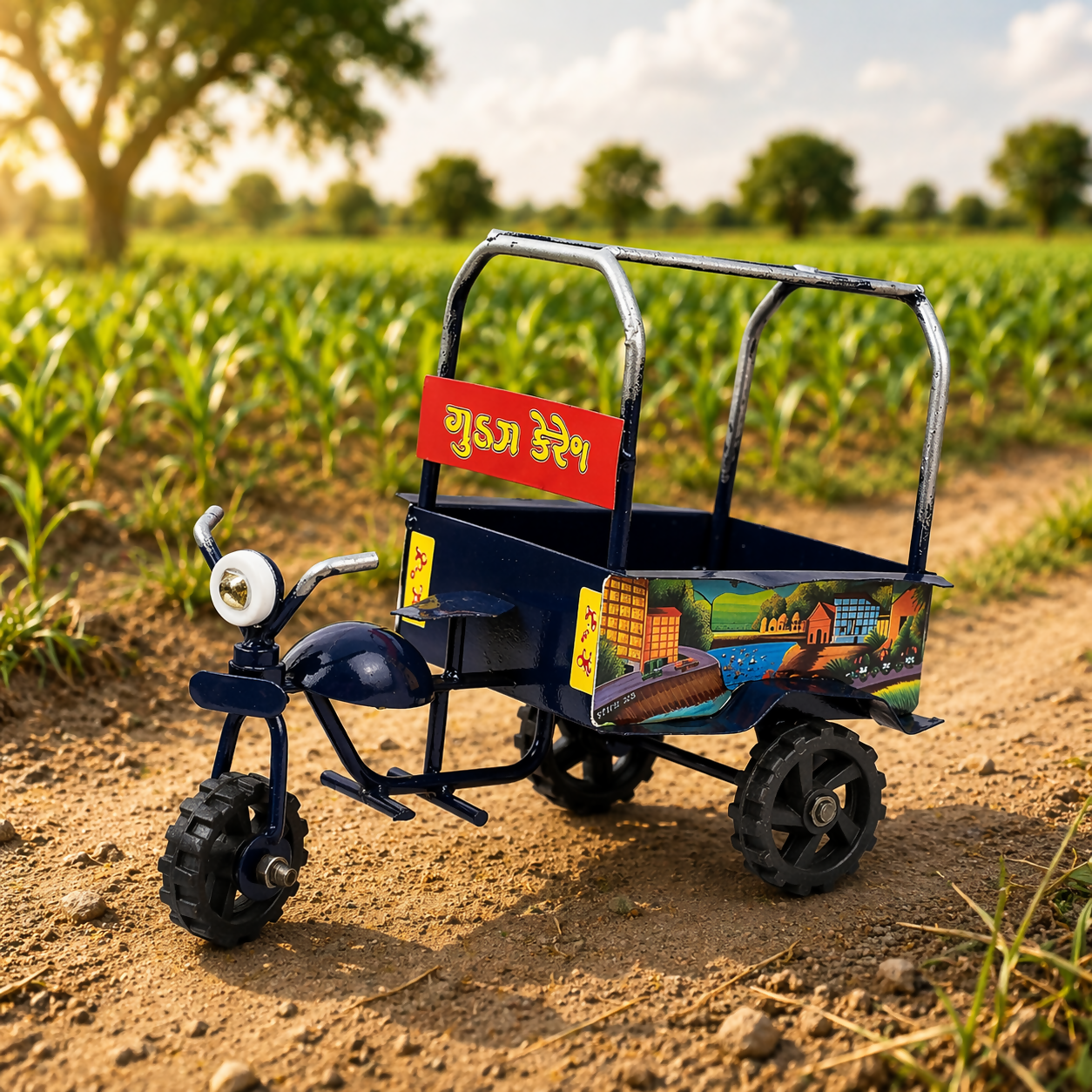 ALVENZA Indian Cargo Tricycle Decor – Handcrafted Miniature with Ethnic Truck Art