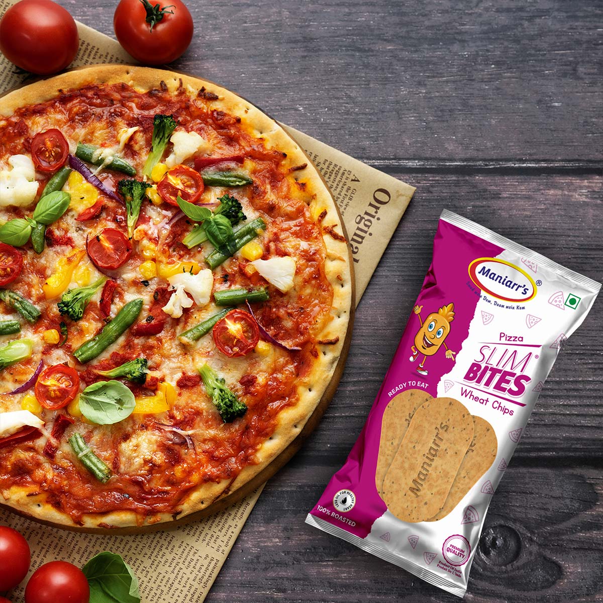 Pizza Mini Slim Bites Low-Calorie Crunchy Snack | Maniarr's - Side View