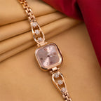 Women's Rose Gold Watch – Square Dial Floral Bracelet