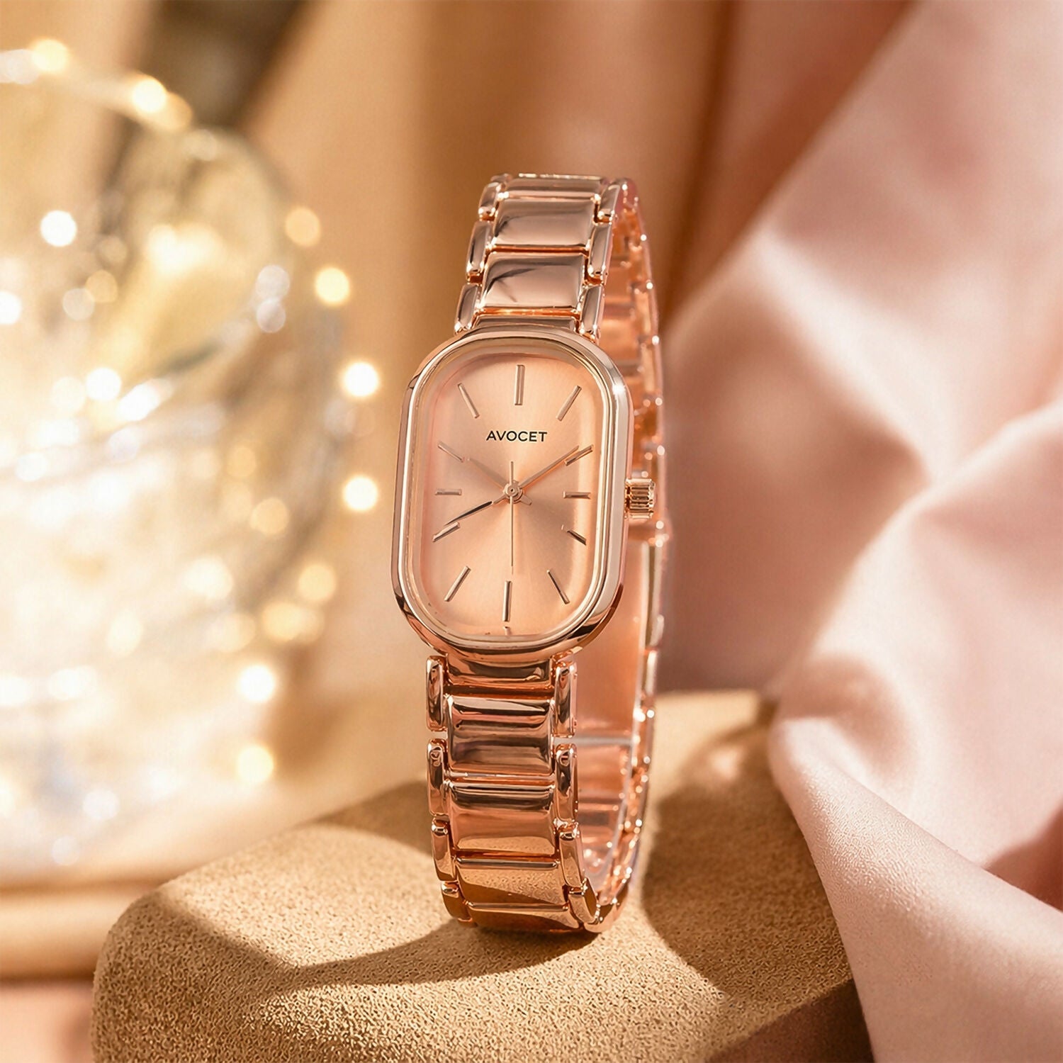 Elegant Rose Gold Women's Watch – Rectangular Dial & Premium Metal Strap