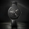 Black Luxury Watch – Elegant Rose-Gold Dial & Leather Strap
