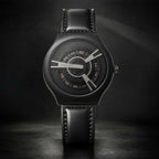Black Luxury Watch – Elegant Rose-Gold Dial & Leather Strap