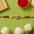 ALVENZA Shop Gold Stone Rakhi with Colourful Beads for Brothers