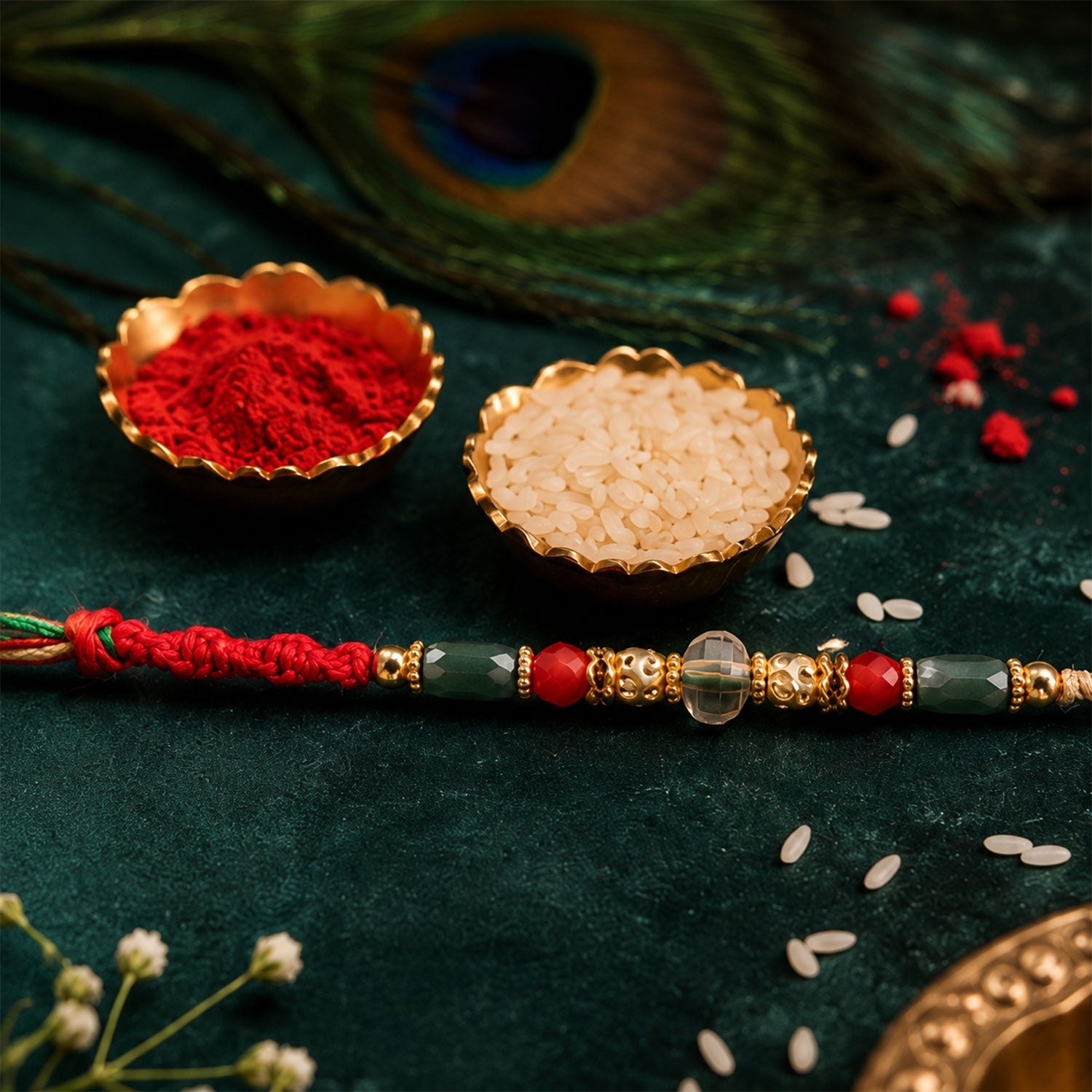 ALVENZA Beautiful Pearl Bead Rakhi with Soft Festive Shades and Elegant Designer Look
