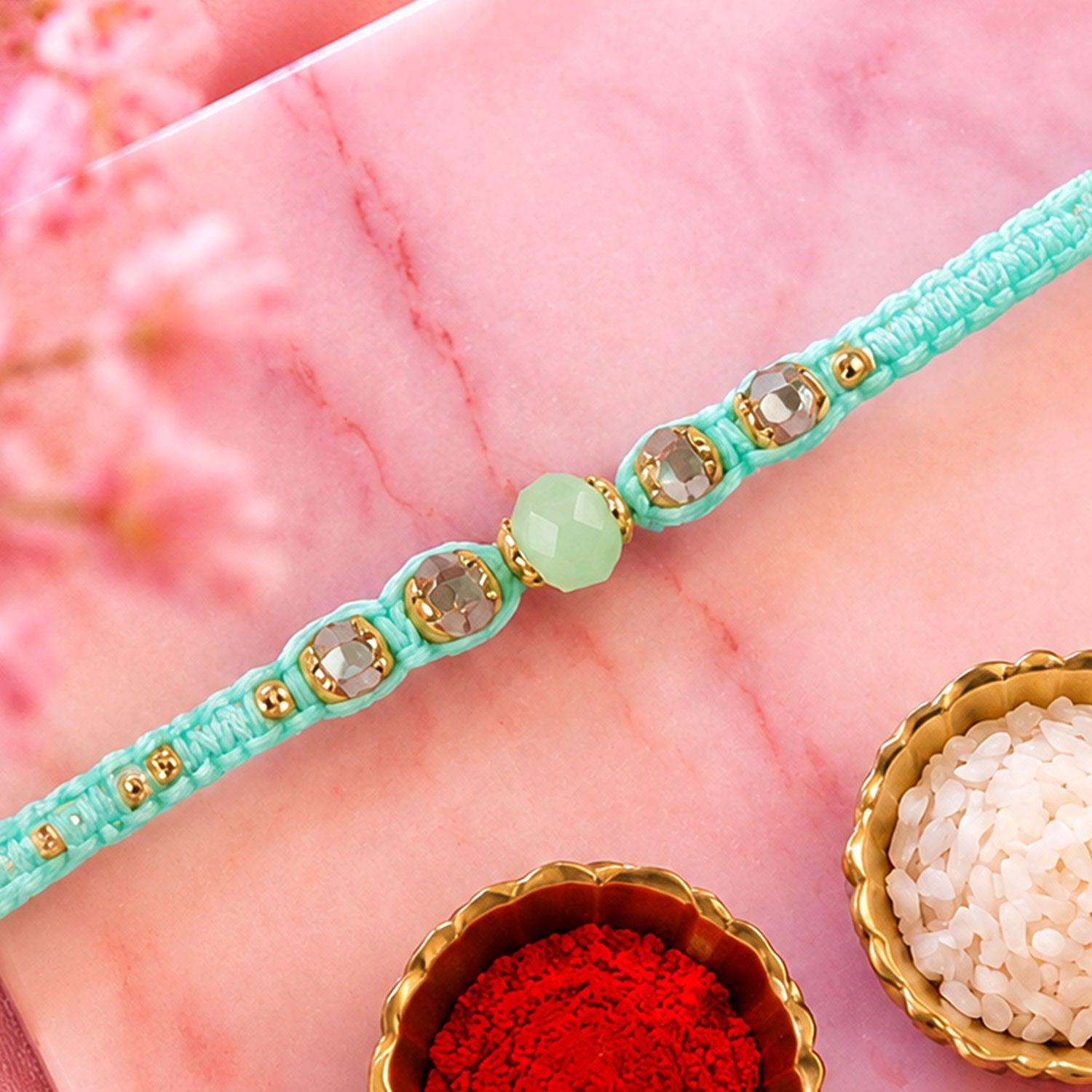 ALVENZA Beautiful Pearl and Stone Rakhi with Bright Beads and Elegant Raksha Bandhan Look