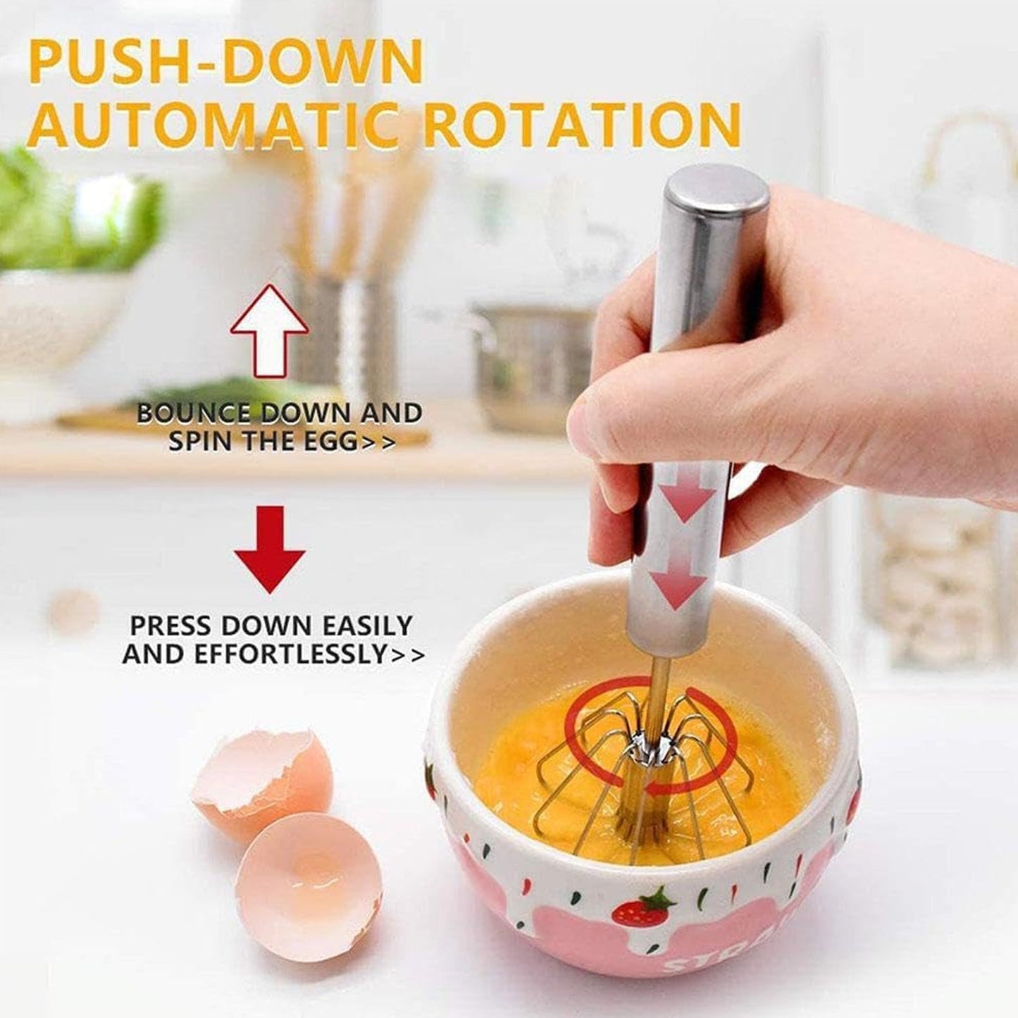  Stainless Steel Egg Whisk – Hand Push Rotary | ALVENZA - Detail 5