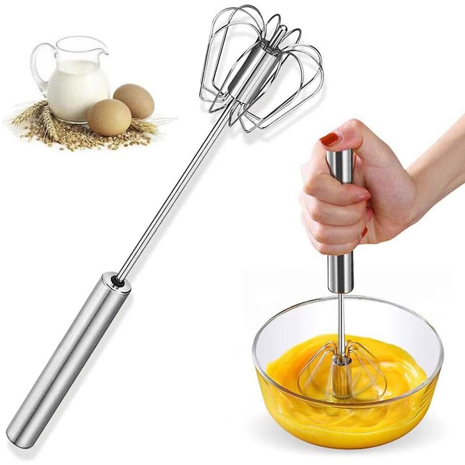  Stainless Steel Egg Whisk – Hand Push Rotary | ALVENZA - Detail 6