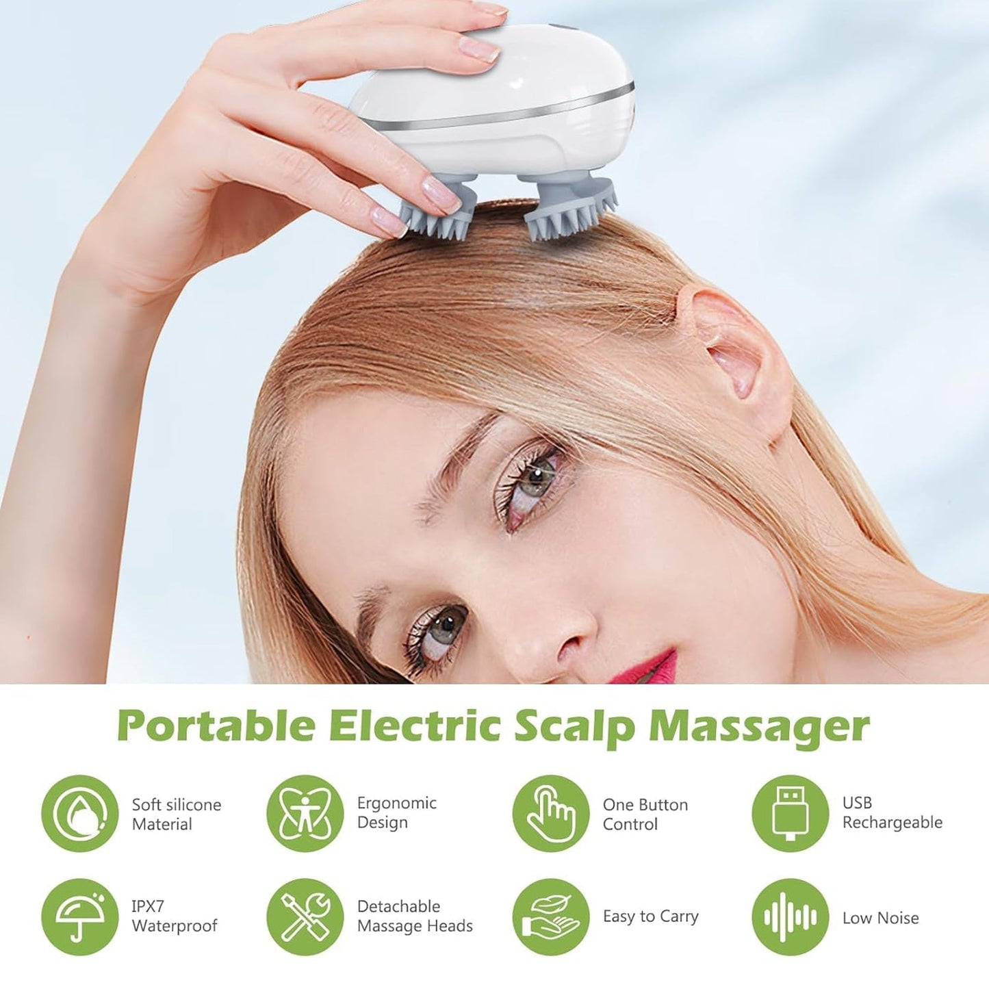  Electric Scalp Massager – Portable USB Rechargeable with 4 Heads - Detail 6