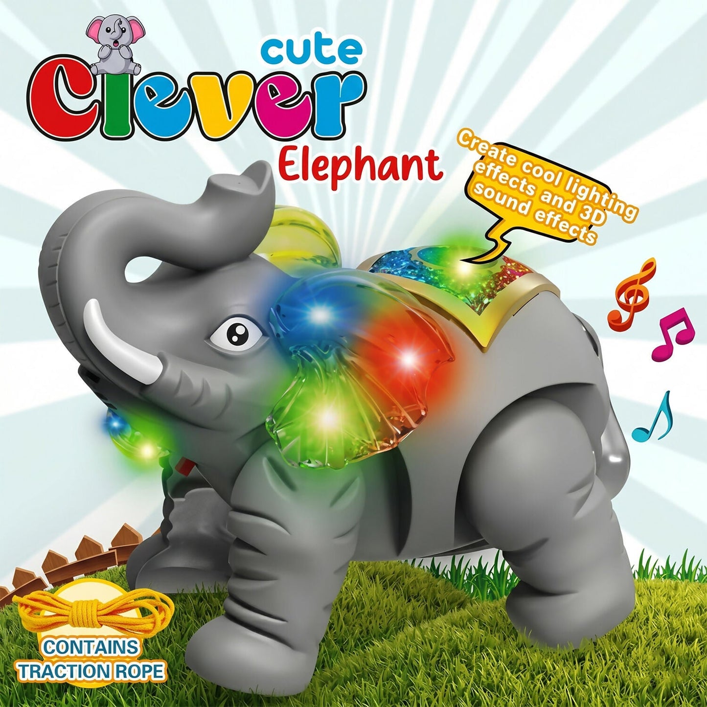  Light-Up Elephant Pull Toy – Engaging & Educational Sensory Play - Detail 7