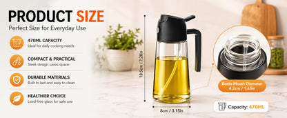 Large 500ml capacity clear glass bottle for olive oil and vinegar