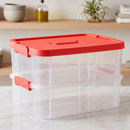  Plastic Transparent Storage Box with Lid 2XL 2 Layer Stackable Organizer (1 Pc) - Detail 8
