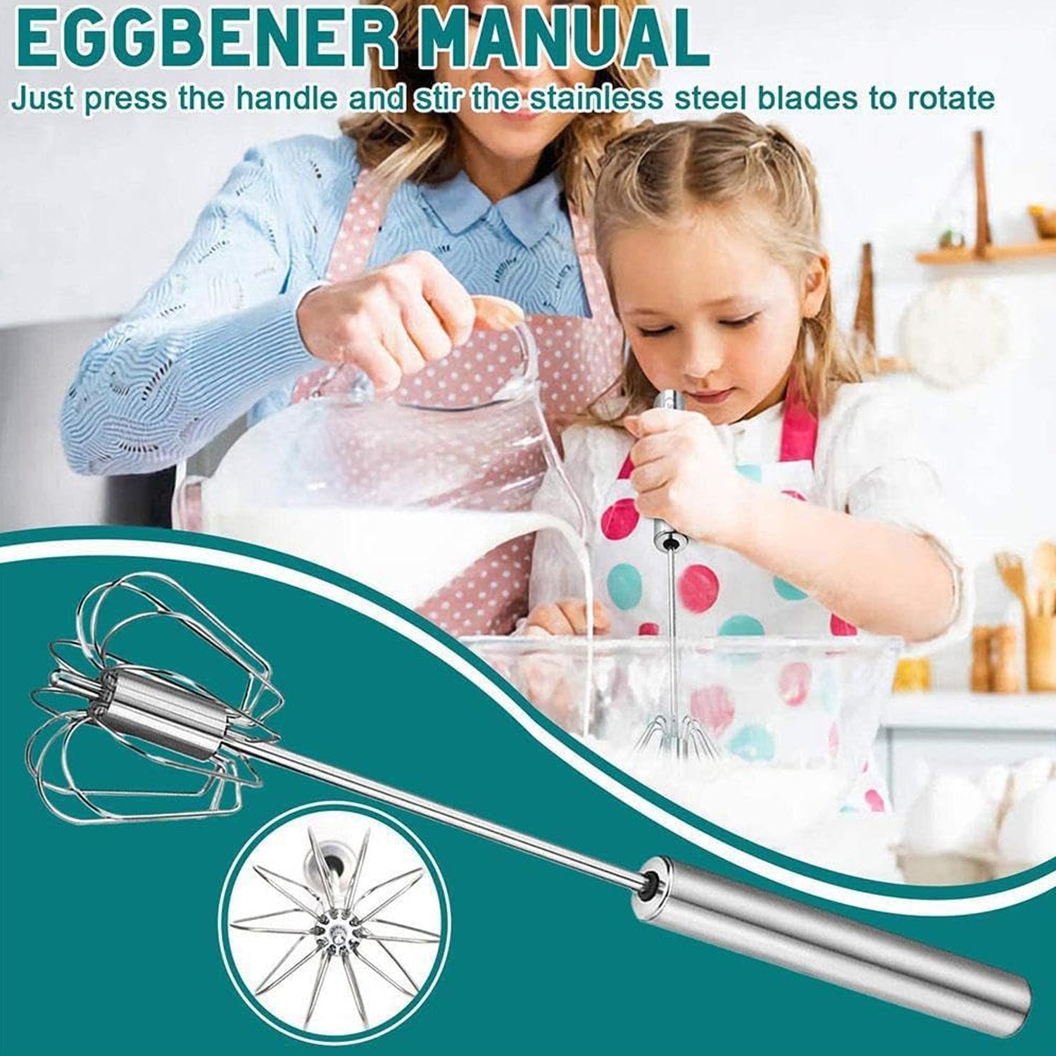  Stainless Steel Egg Whisk – Hand Push Rotary | ALVENZA - Detail 8