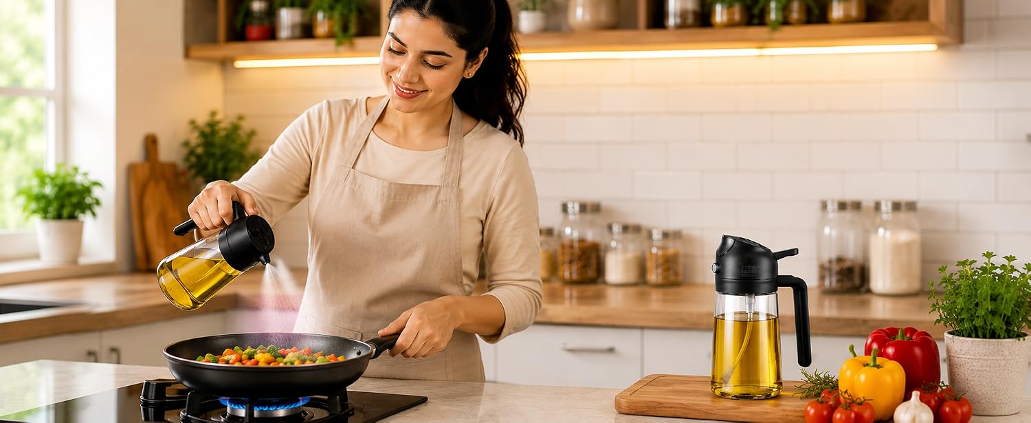 Versatile kitchen oil mister for baking, air frying and cooking