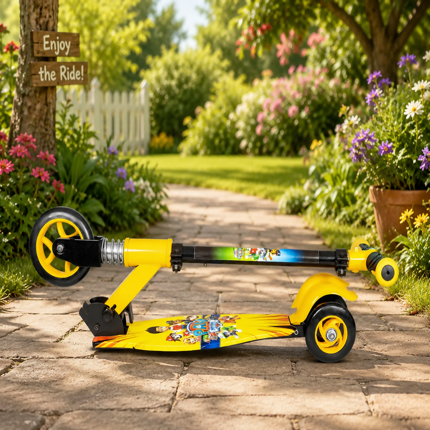 ALVENZA KIXY Kids 3 Wheel Foldable Scooter with Adjustable Height Handlebar, LED Wheels & Spring Suspension