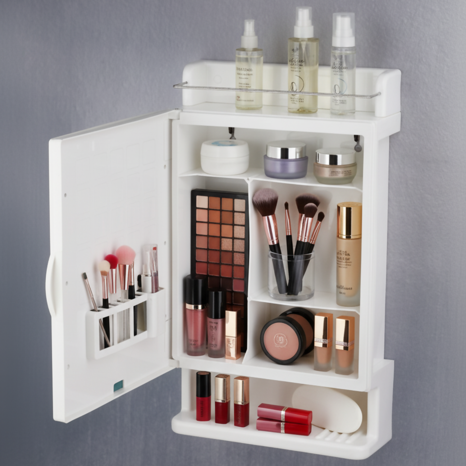 Wall-Mount Makeup Studio – Modern Mirror with Storage & Organizer