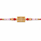 ALVENZA Rectangular AD Filigree Designer Rakhi for Brother with Pink Beads Gift