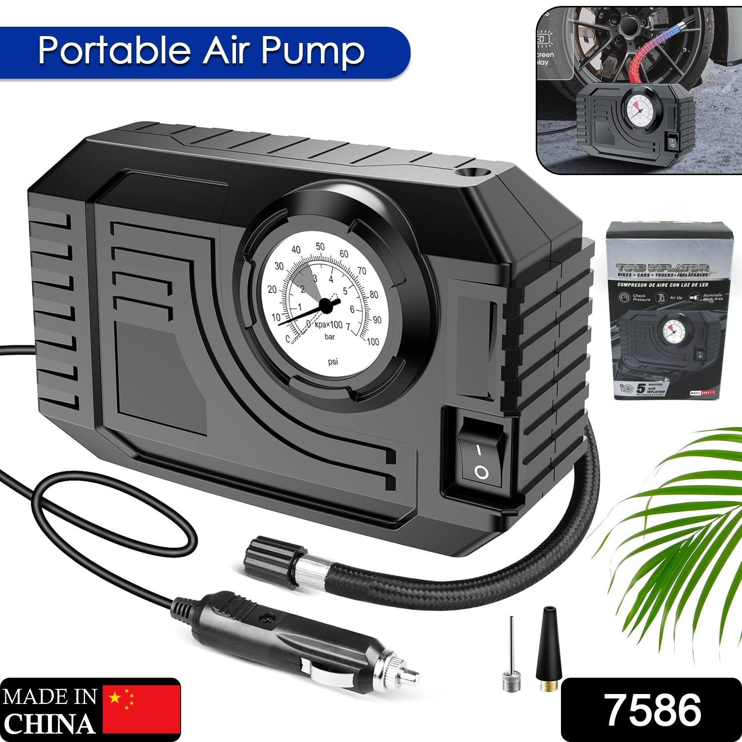 ALVENZA Portable Tire Inflator – 12V Air Compressor with Gauge | RaceVault