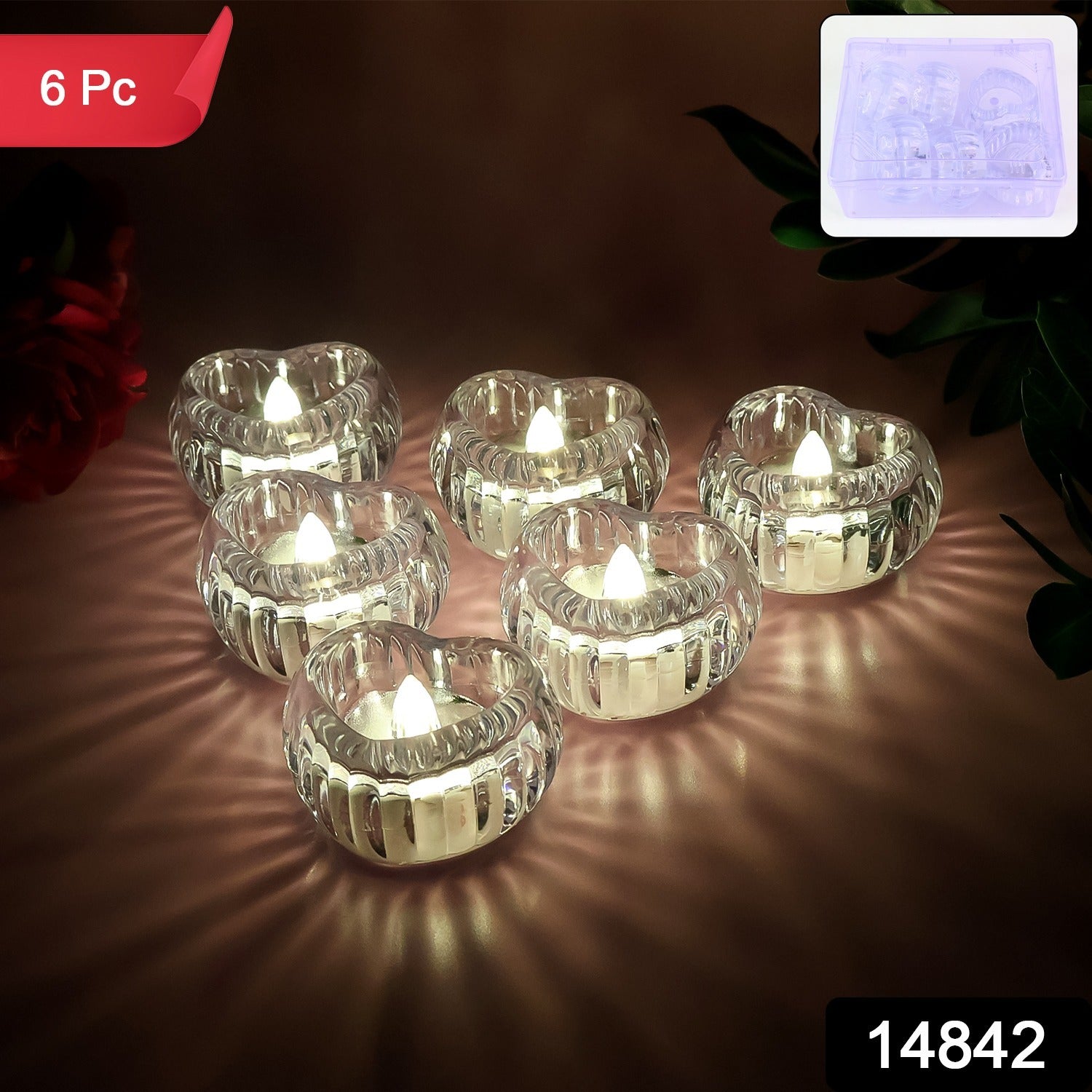 ALVENZA LED Crystal Tealight Candles – Elegant Flameless Warm Glow (6 Pc)