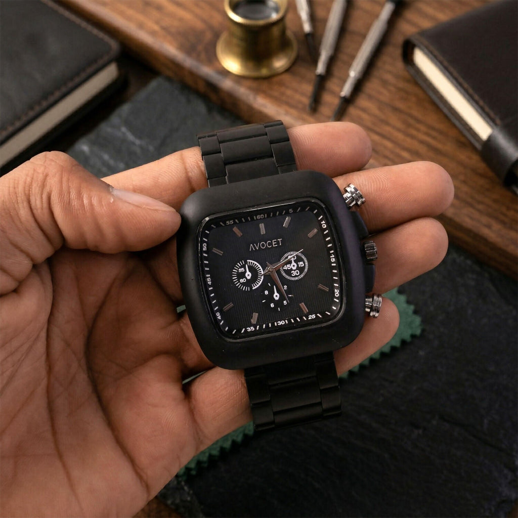 Men's Matte Black Square Dial Watch – Modern & Stylish Design