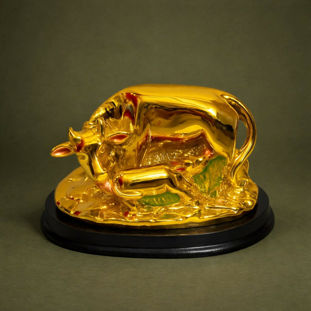ALVENZA Golden Cow with Calf Showpiece – Prosperity and Traditional Charm