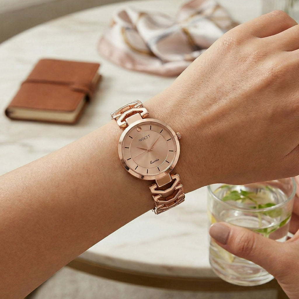 Rose Gold Analog Wrist Watch – Elegant & Minimalist for Women