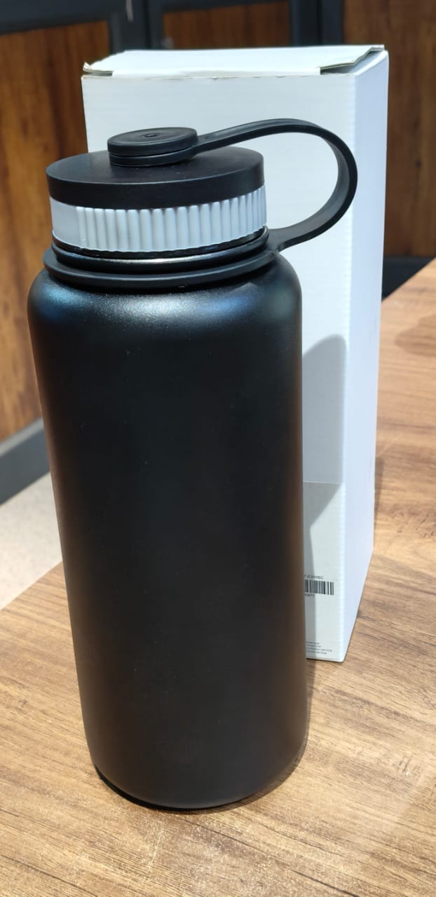 ALVENZA Black Vacuum-Insulated Stainless Steel Water Bottle – 1000ml Durable & Leakproof