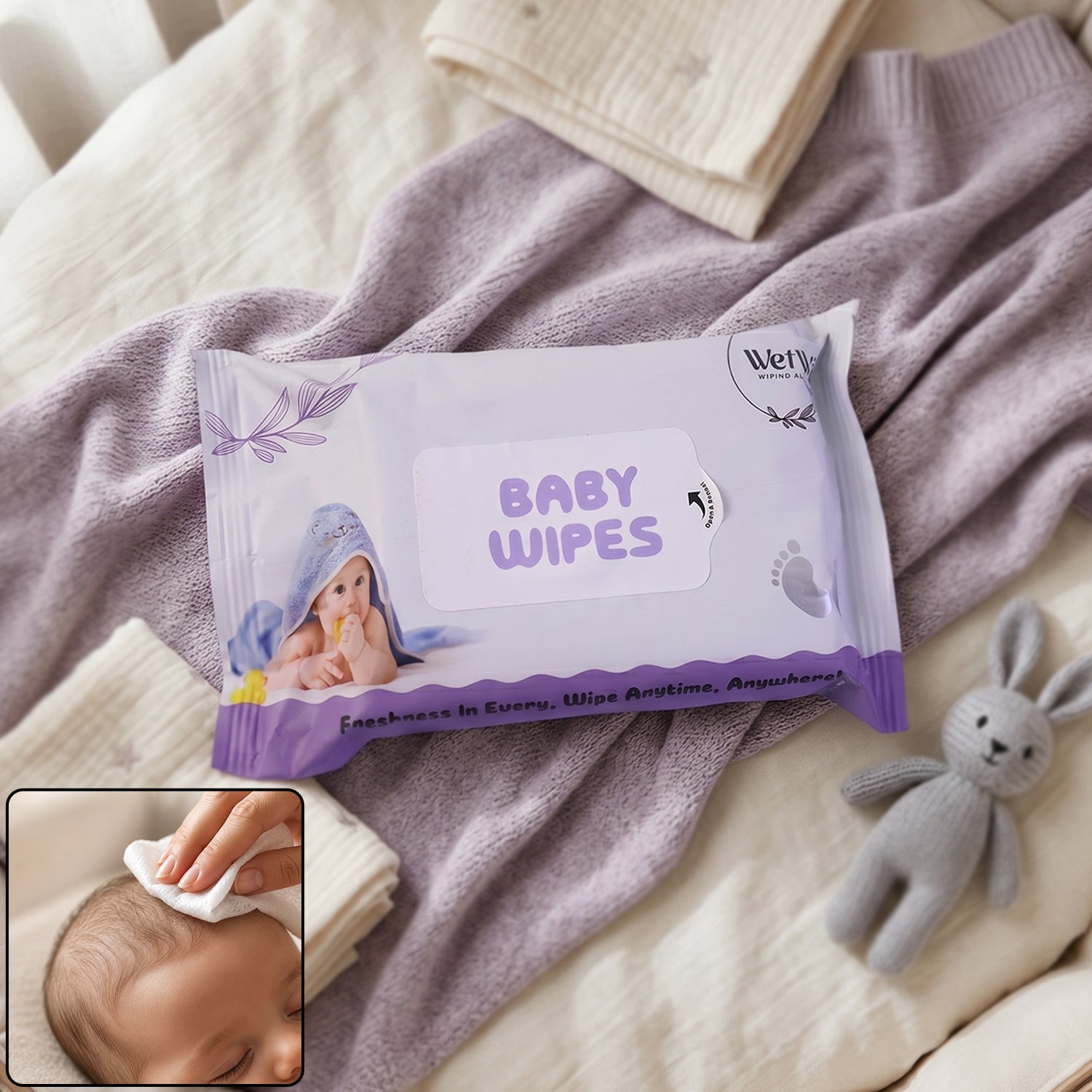 Travel Fresh Baby Wet Wipes Gentle & Portable for Sensitive Skin