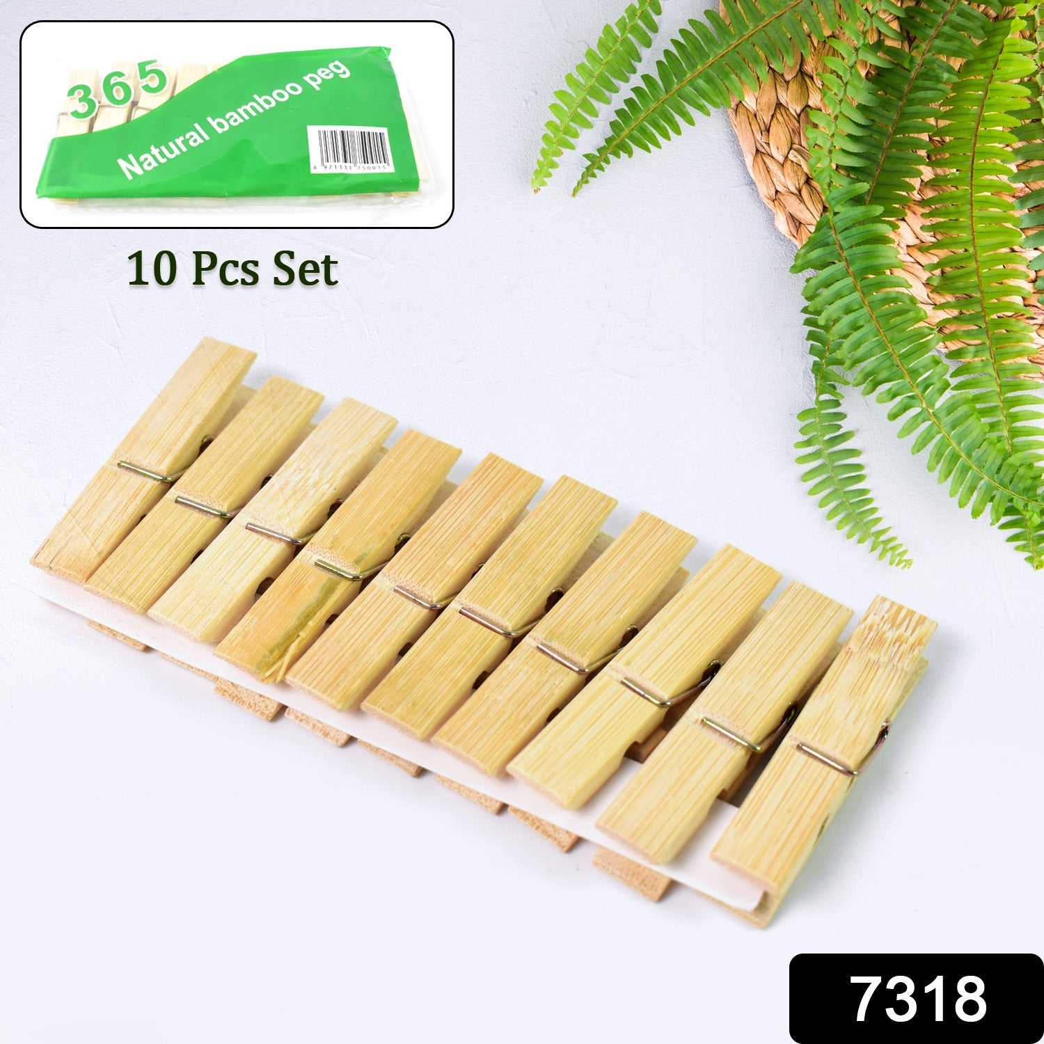 Bamboo Cloth Clips Heavy Duty Wooden Pegs (10 Pcs) | BathNova - Side View