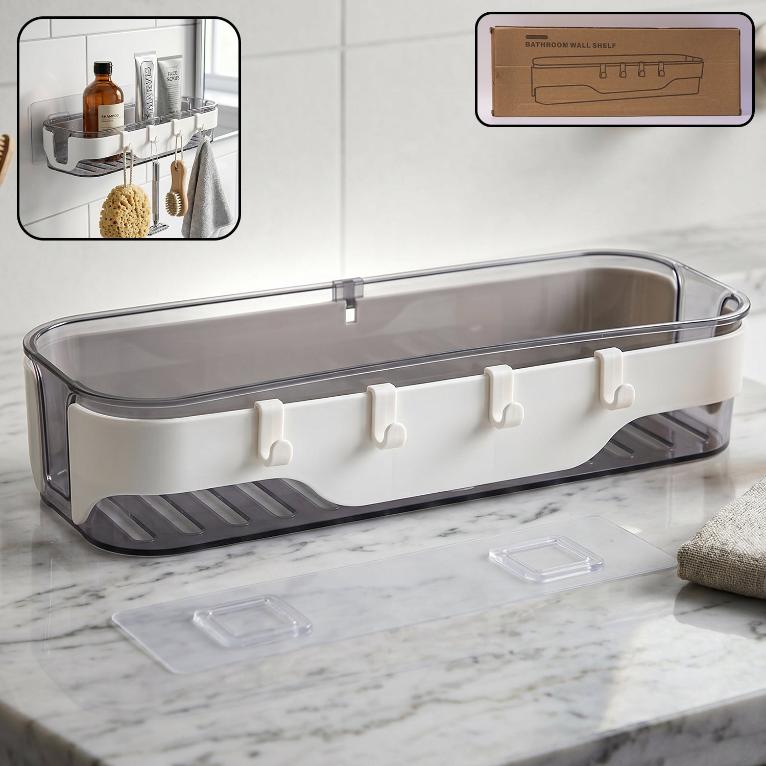 Bathroom Wall Shelf Space-Saving with Hooks & Modern Design