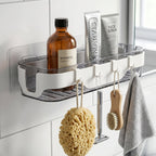 Bathroom Wall Shelf Space-Saving with Hooks & Modern Design - Detail View 5