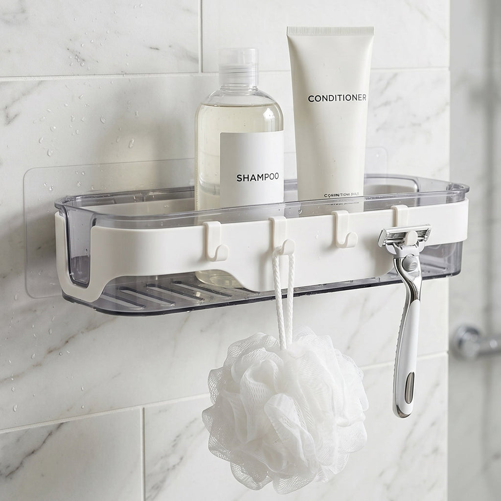 Bathroom Wall Shelf Space-Saving with Hooks & Modern Design - Detail View 8