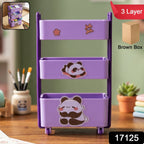 Mini Storage Trolley 3-Tier Desk Organizer with Wheels for Kids and Office - Side View