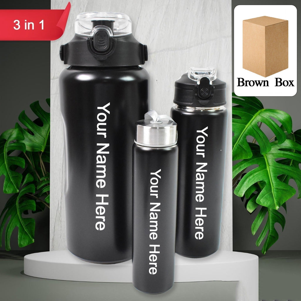 ALVENZA Customized Insulated Water Bottle Set – 3 Pcs SS | CustomSpot
