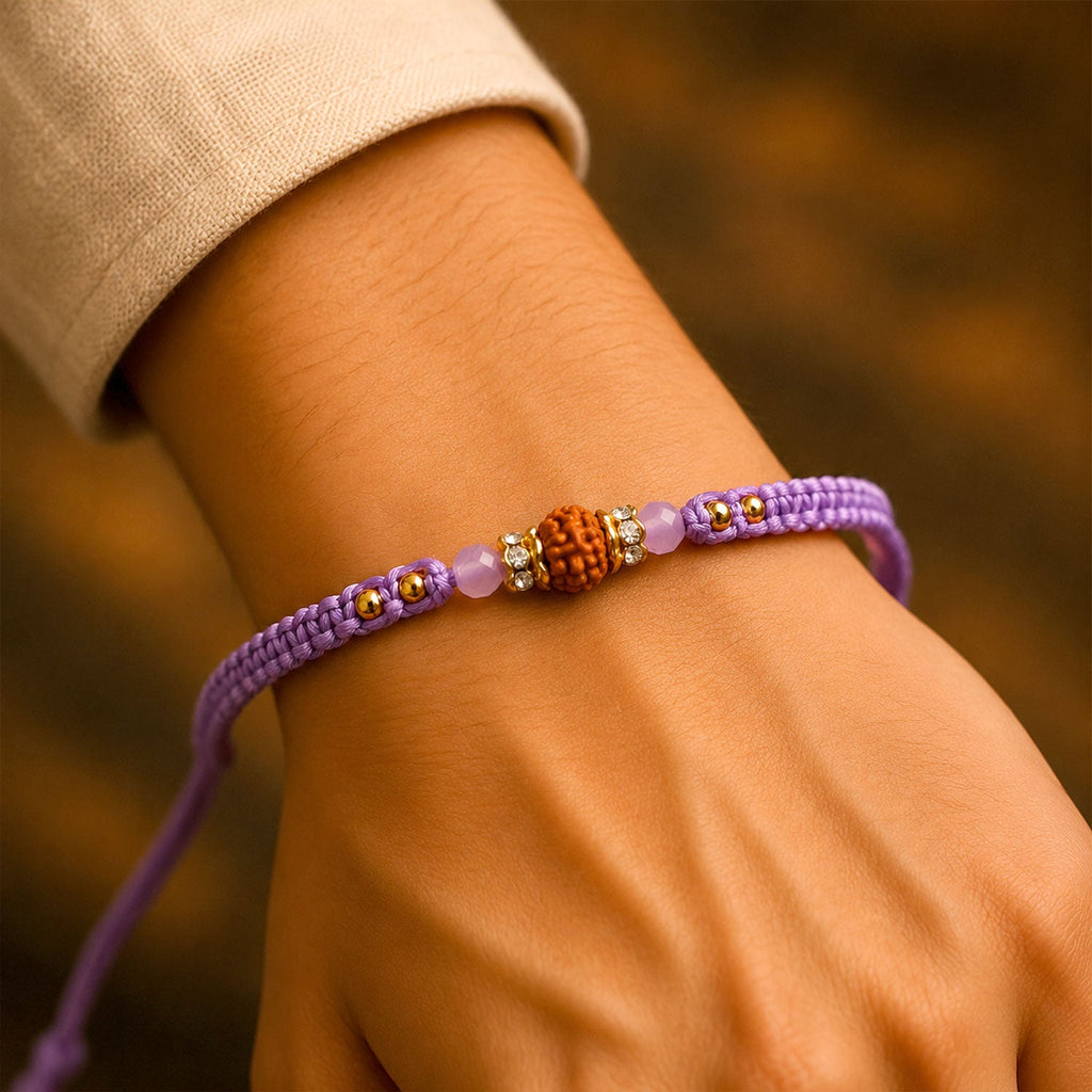 ALVENZA Purple Stone Pearl Rakhi with Soft Beads and Premium Festive Bracelet Look