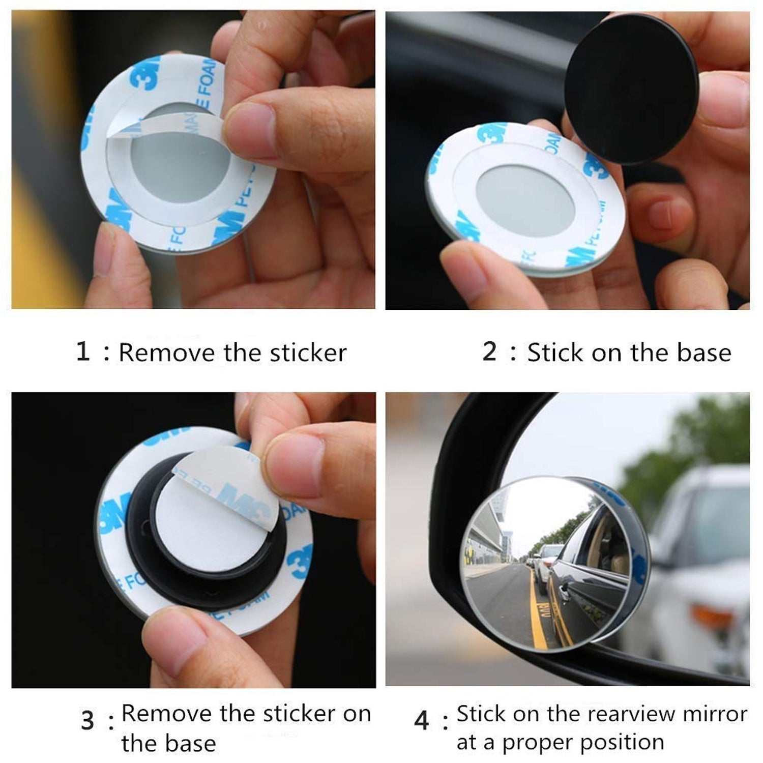 Blind Spot Mirror Wide Angle Adjustable Convex (2 Pcs) - Front View