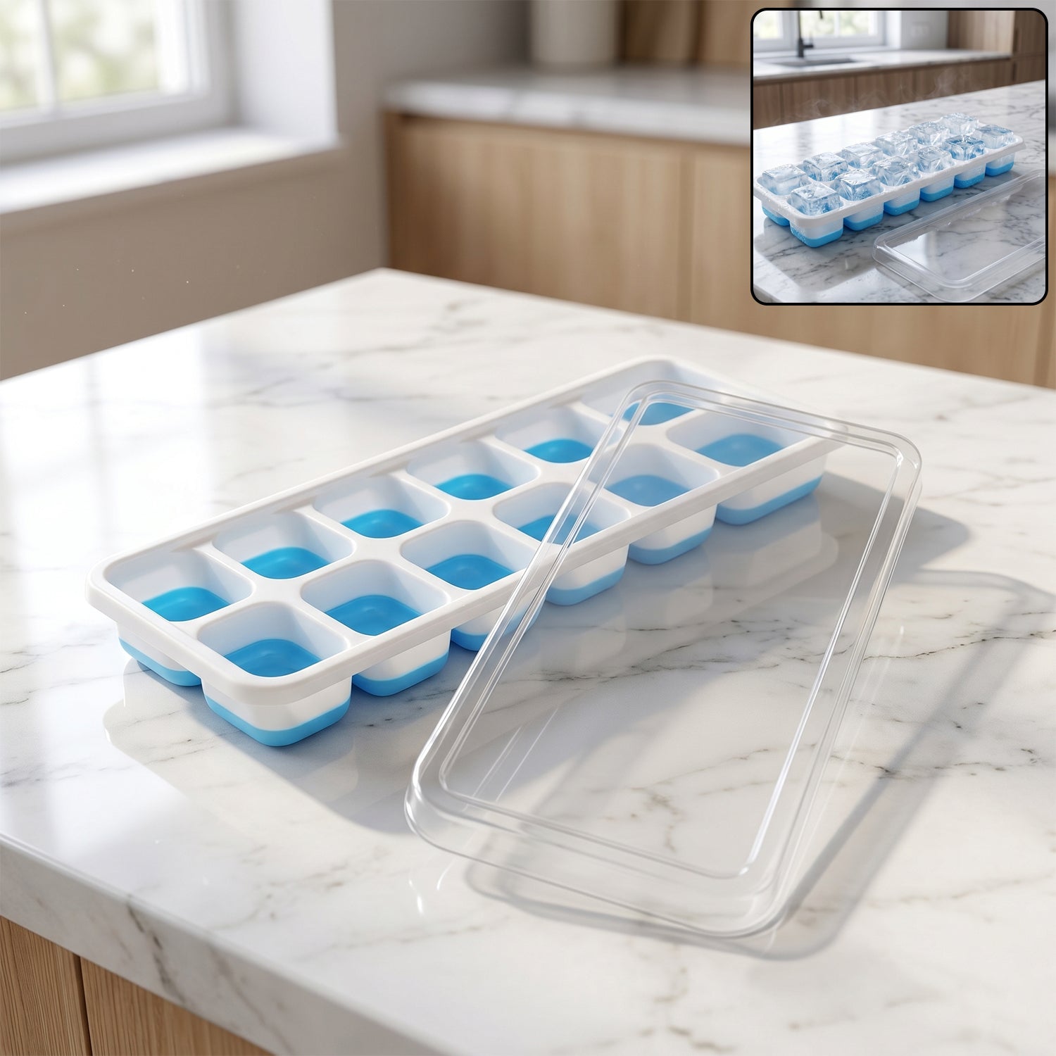 14-Grid Plastic Ice Cube Tray Easy-Release & Multipurpose Use - Side View