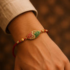 ALVENZA Red & Green Marquise Meenakari Designer Rakhi for Brother Gift Set Combo