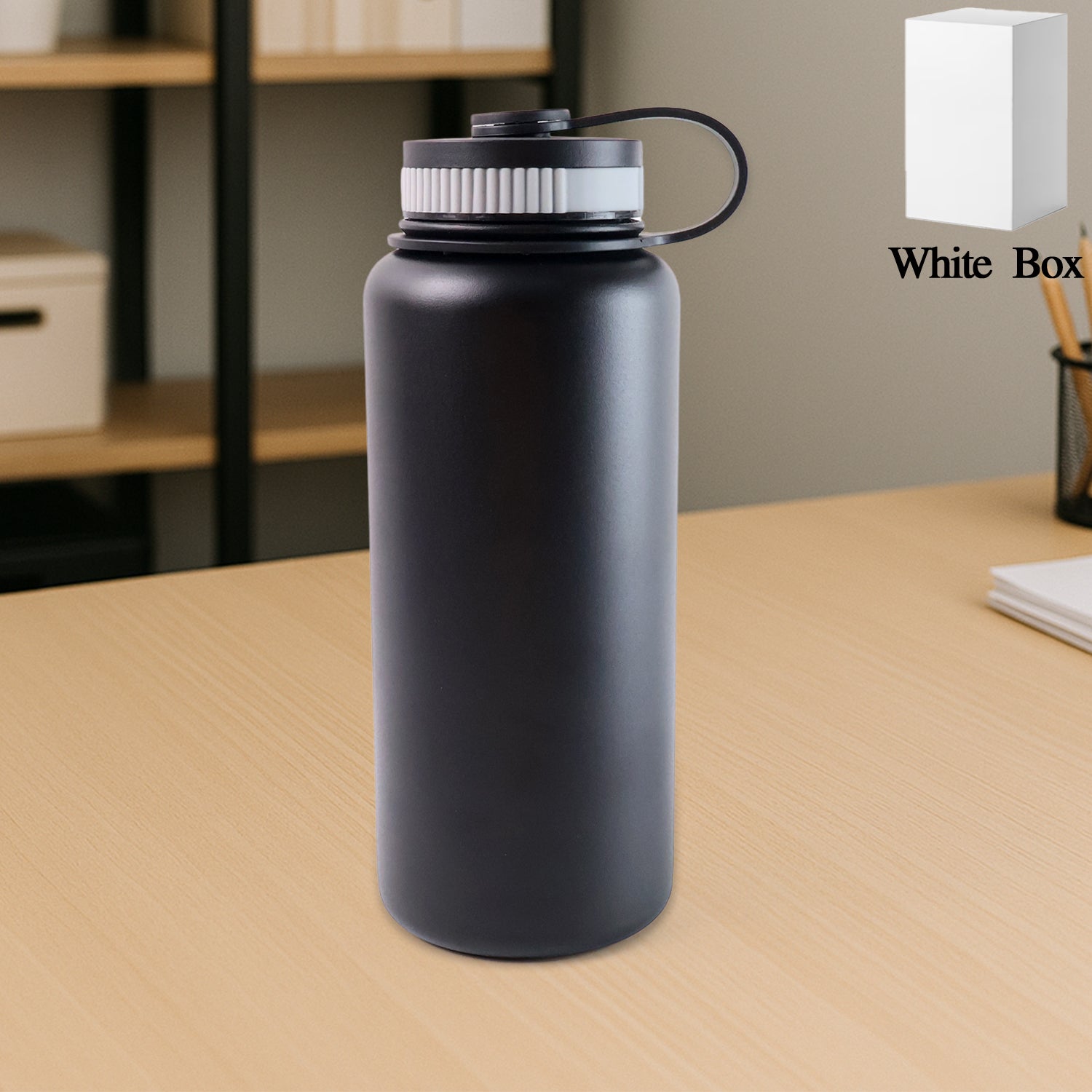 ALVENZA Black Vacuum-Insulated Stainless Steel Water Bottle – 1000ml Durable & Leakproof