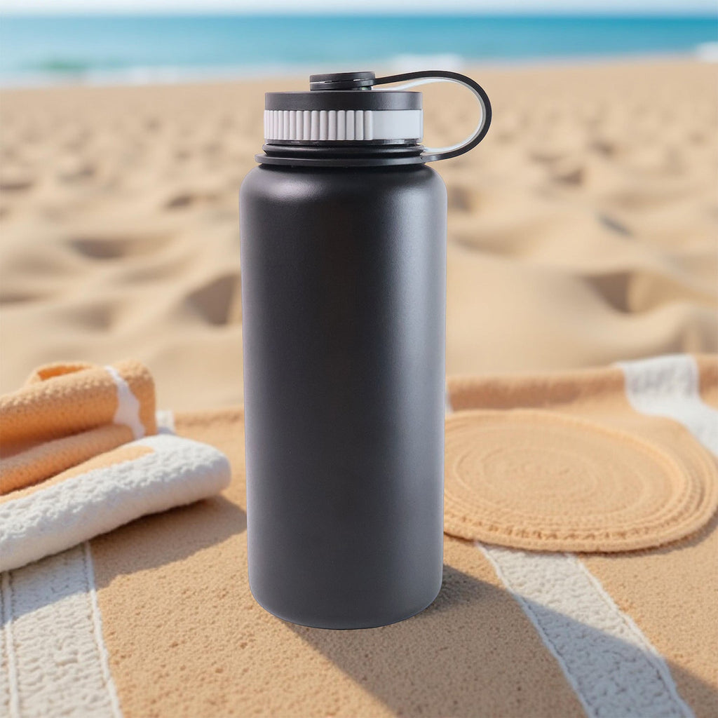 ALVENZA Black Vacuum-Insulated Stainless Steel Water Bottle – 1000ml Durable & Leakproof