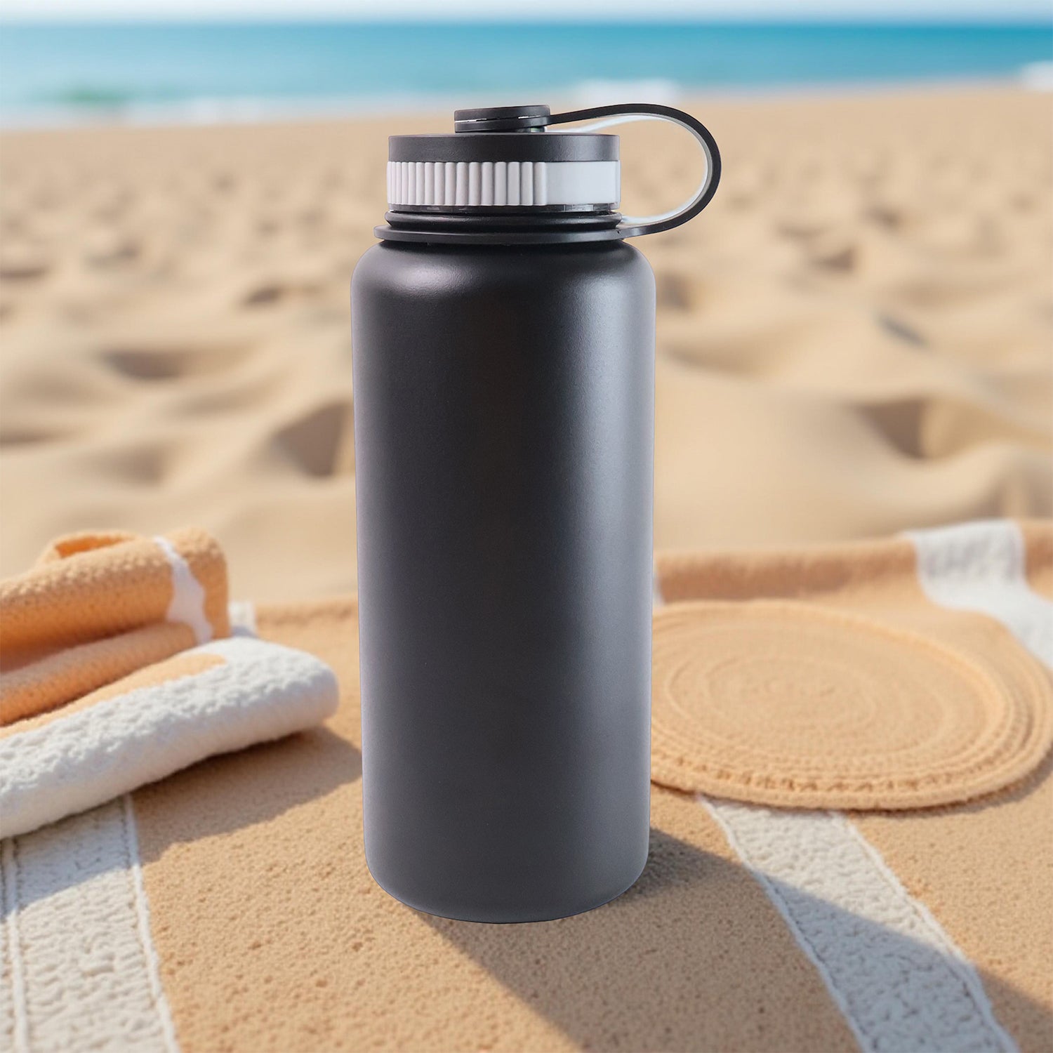 ALVENZA Black Vacuum-Insulated Stainless Steel Water Bottle – 1000ml Durable & Leakproof