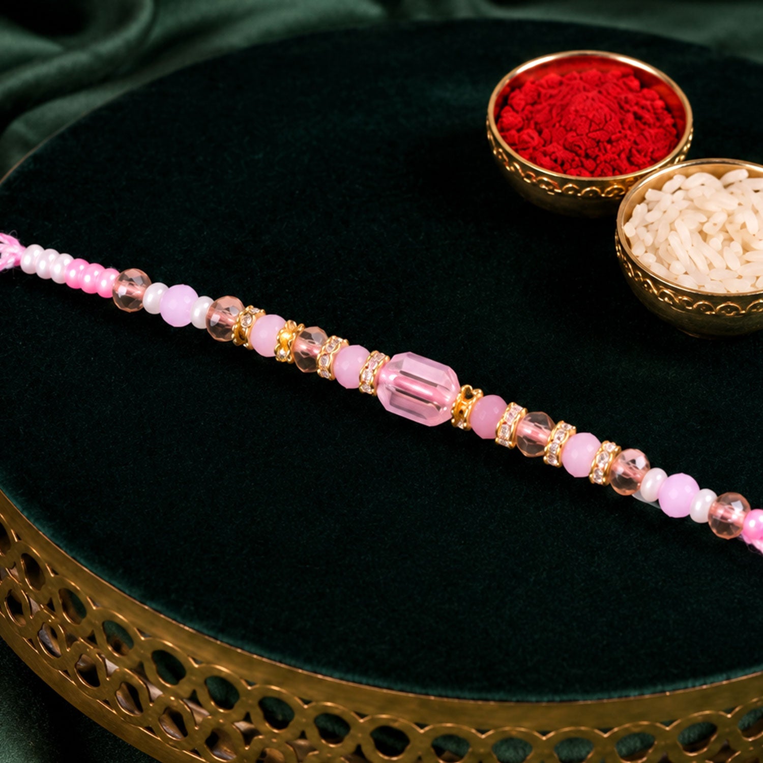 ALVENZA Soft Pearl Beaded Rakhi with Delicate Colors and Beautiful Bracelet Style Finish