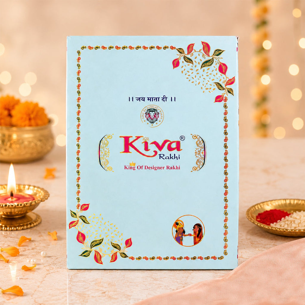 ALVENZA Silver Butterfly Leaf Rakhi with Pastel Stones, Roli Chawal Coin and Card Packing