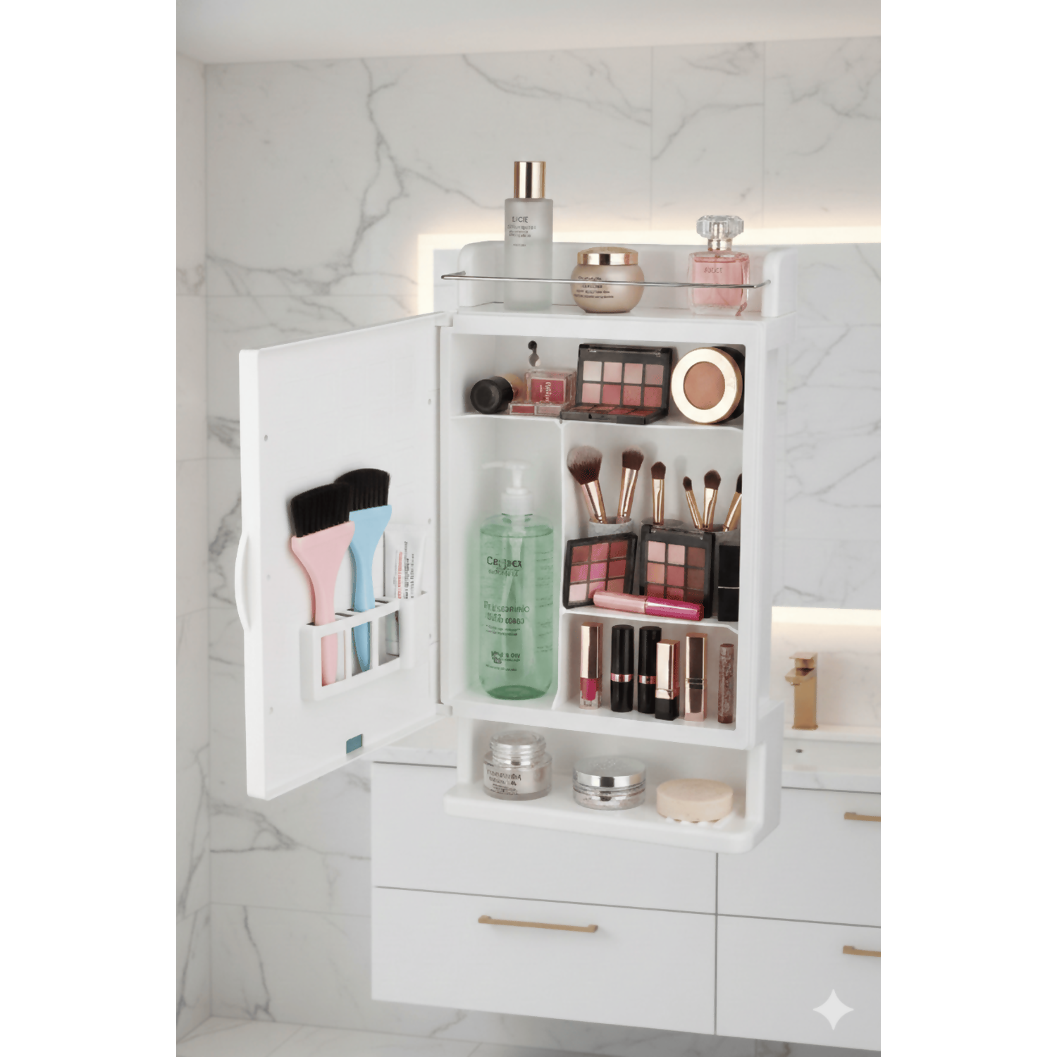 Wall-Mount Makeup Studio – Modern Mirror with Storage & Organizer