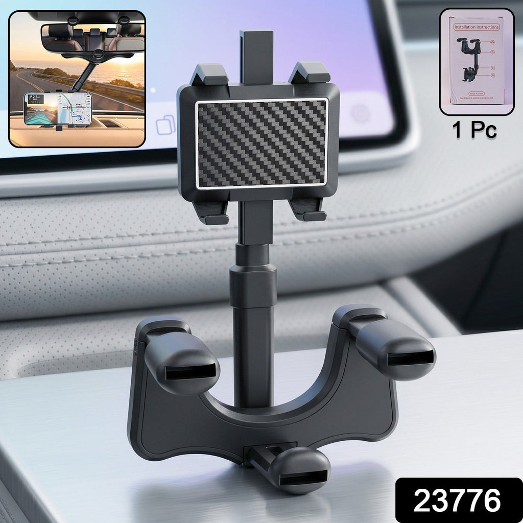 ALVENZA 360 Degree Car Rear View Mirror Mobile Phone Holder – Adjustable & Secure Fit