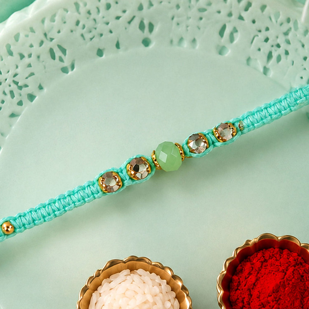 ALVENZA Beautiful Pearl and Stone Rakhi with Bright Beads and Elegant Raksha Bandhan Look