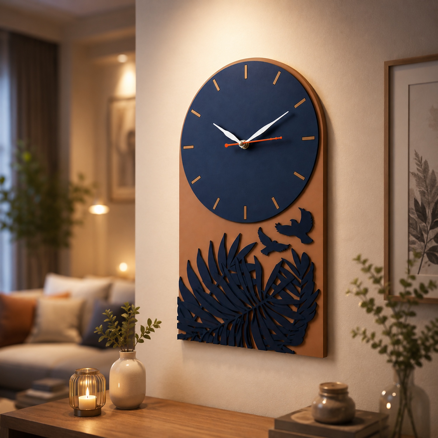 ALVENZA Tropical Leaf Bird Designer Layered MDF Wall Clock Modern Luxury Home