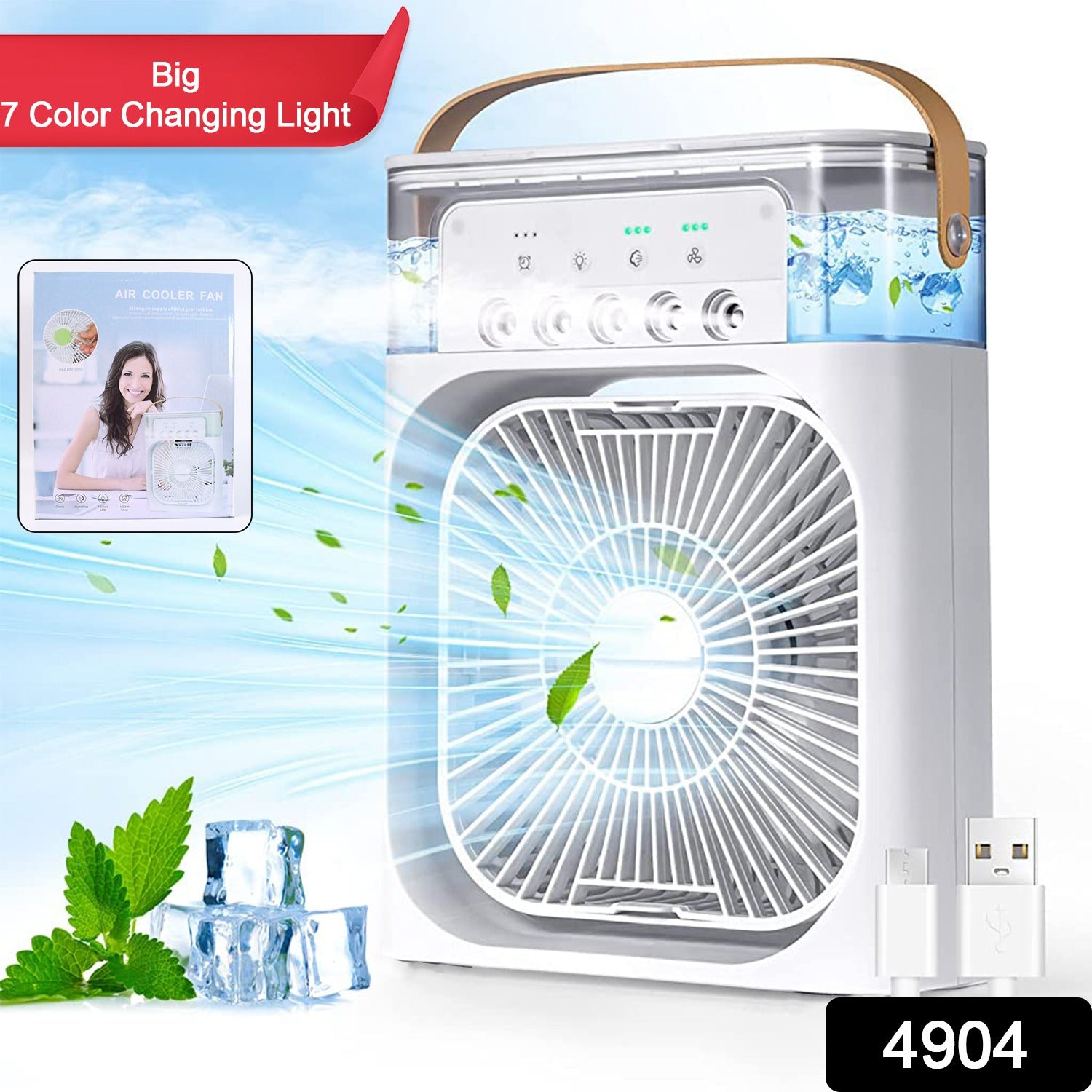 Portable Air Cooler Fan Personal Cooling with 7-Color Light - Side View